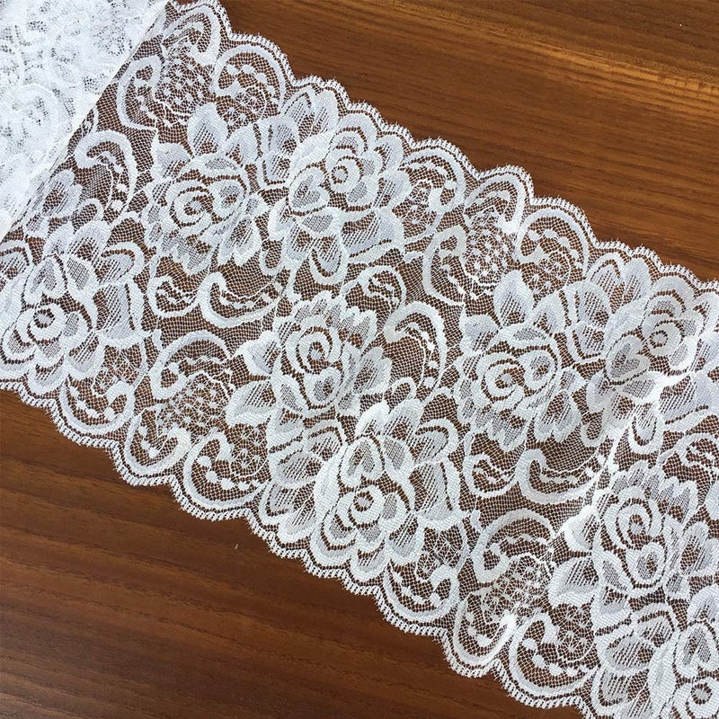 ZaneGear Olive Lace 6 inches Wide White Stretchy lace Ribbon Elastic Trim Fabric with Floral Pattern for Bridal Wedding Decorations , Sewing DIY Making and DIY Crafts-5 Yards (910 White) - Image 2